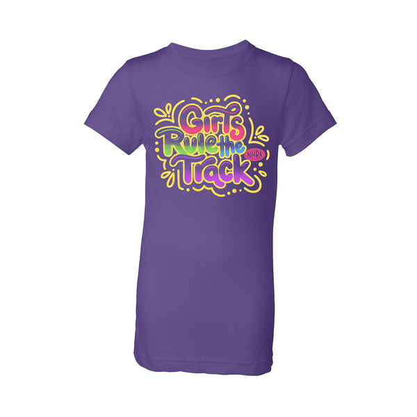 Youth Girls Rule the Track T-Shirt In Purple - Front View