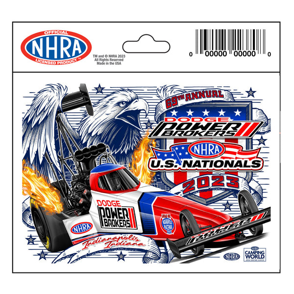 Dodge Power Brokers NHRA U.S. Nationals Event Decal In White, Red & Blue - Front View