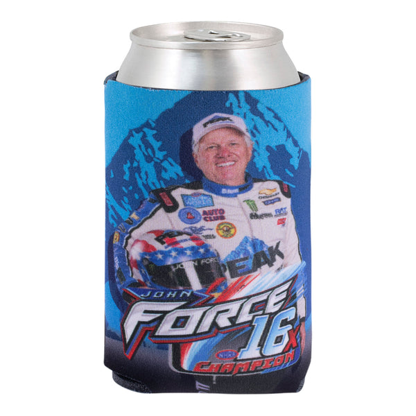 John Force Peak Image Can Cooler In Blue - Front View