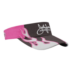 Ladies John Force Racing White Flame Visor In Grey, Pink & White - Angled Right Side View