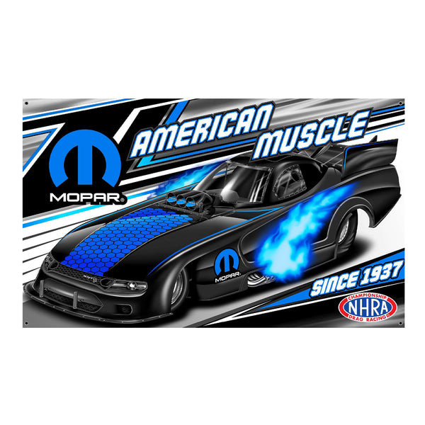 Mopar American Muscle Banner In Black, Blue & White - Front View