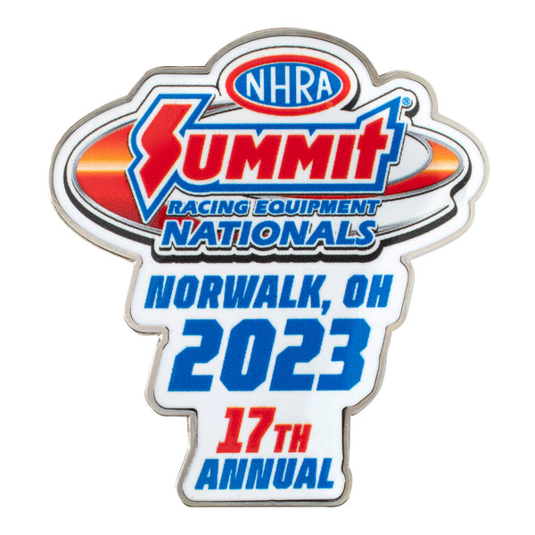 Summit Racing Equipment NHRA Nationals Event Hatpin In Red, White & Blue - Front View