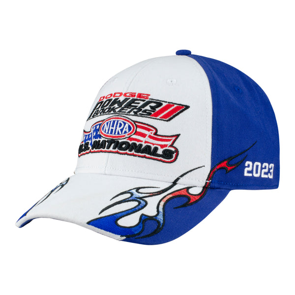Dodge Power Brokers NHRA U.S. Nationals Event Hat In White, Blue & Red - Angled Left Side View