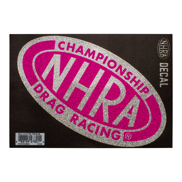 NHRA Glitter Decal In Pink & Silver - Front View