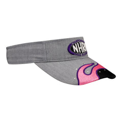 Ladies Glitter Flame Visor in Grey and Pink - Angled Right Side View