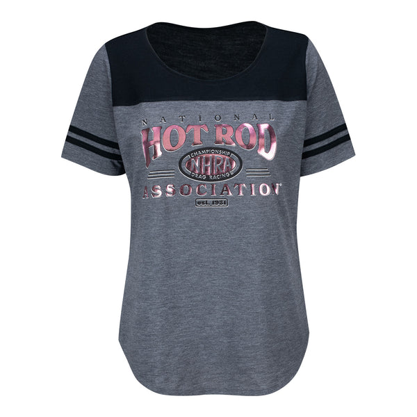 Ladies Collegiate Hot Rod T-Shirt in Grey - Front View