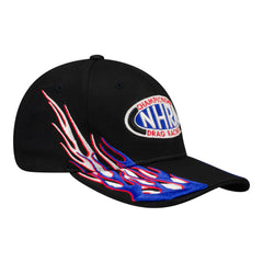 NHRA Shadow Flame Hat In Black, Blue, Red & White - Angled Right Side View