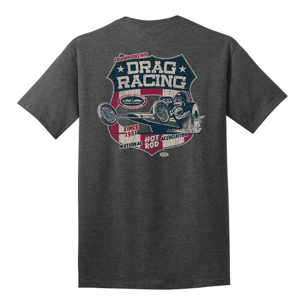 Retro NHRA Americana T-Shirt in Grey - Back View
