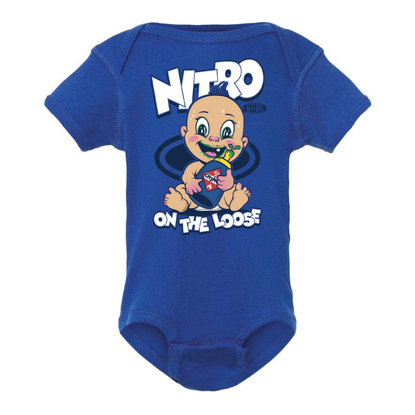 Nitro Baby on the Loose Blue Onesie - Front View