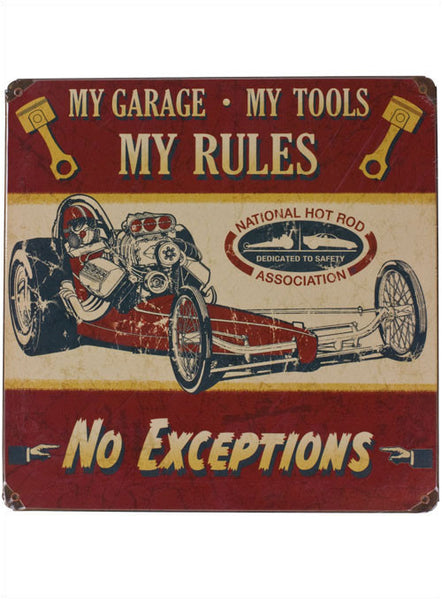 My Tools, My Rules Metal Sign In Red - Front View