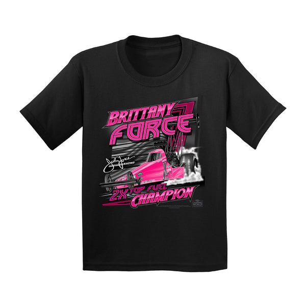 Youth Brittany Force Pink Ghost T-Shirt In Black & Pink - Front View