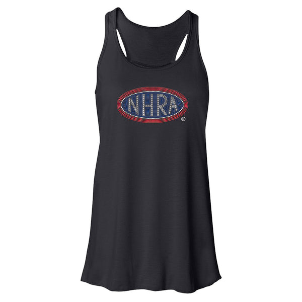Ladies NHRA Logo Rhinestud Tank In Black - Front View