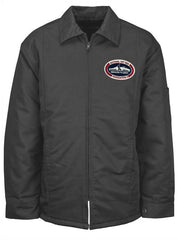 Dedicated To Safety Retro Garage Jacket In Grey - Front View