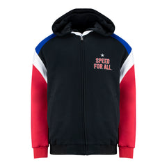 NHRA Speed For All Hooded Zip-Up Sweatshirt In Black, Red, Blue & White - Front View