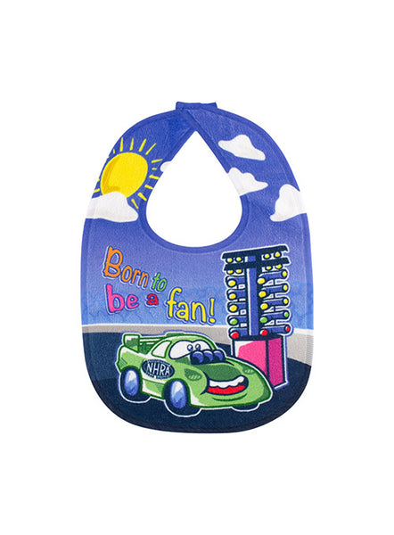 Born to be a fan NHRA Baby Bib In Multi-Color - Front View