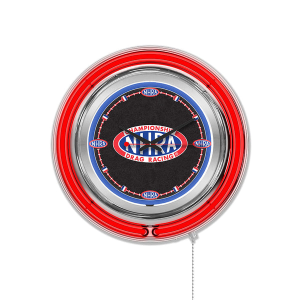 NHRA Logo Red Neon Clock - Front View