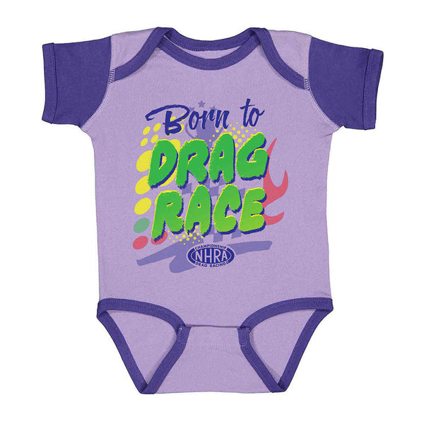 Born to Drag Race Purple Infant Onesie - Front View