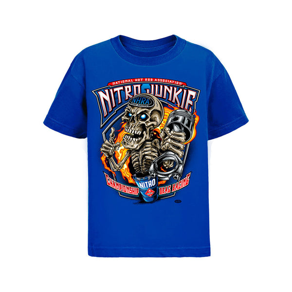 Youth Nitro Junkie T-Shirt In Blue - Front View