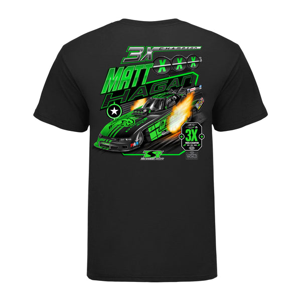 Matt Hagan 3X Champ T-Shirt In Black & Green - Back View