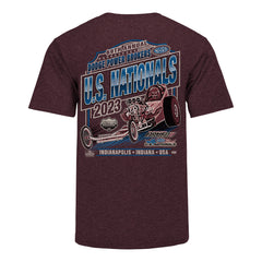 Dodge Power Brokers NHRA U.S. Nationals Event Retro T-Shirt In Maroon - Back View