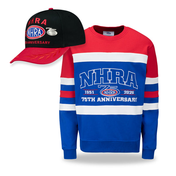 75th Anniversary Hat & Sweatshirt Bundle: Crewneck & Black/Red Collectors Pin Hat