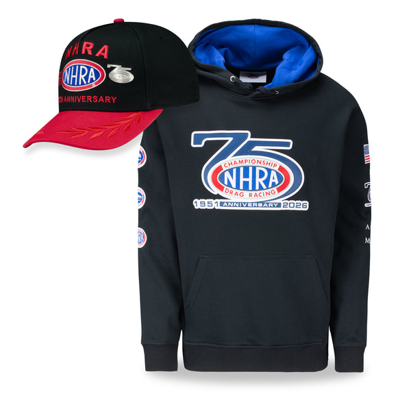 75th Anniversary Hat & Sweatshirt Bundle: Pullover & Black/Red Collectors Pin Hat
