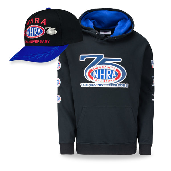 75th Anniversary Hat & Sweatshirt Bundle: Pullover & Black/Blue Collectors Pin Hat