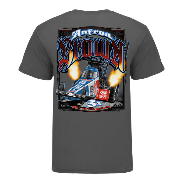 Antron Brown Top Fuel T-Shirt in Grey - Back View