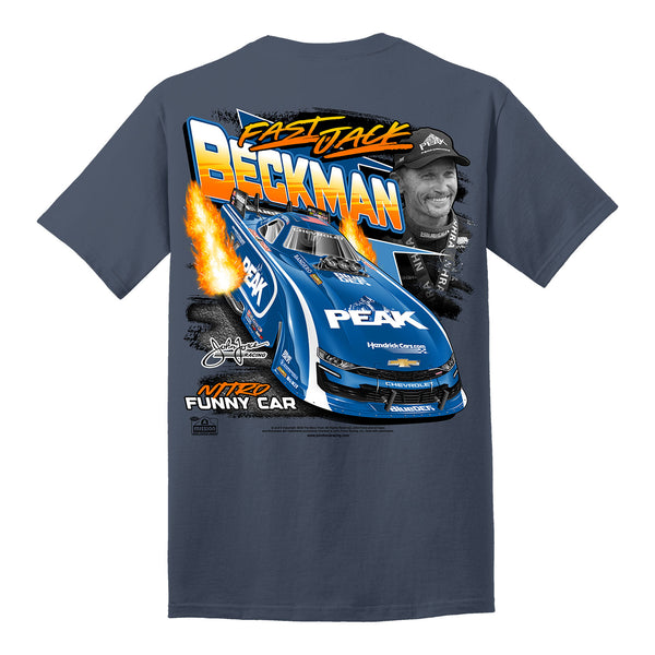 Fast Jack Beckman Funny Car T-Shirt in Blue - Back View
