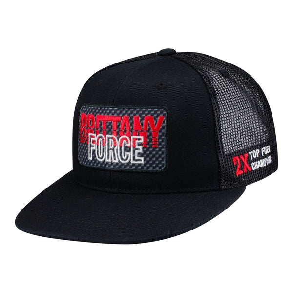 Brittany Force Name Flatbill Snap Hat in Black - Front Left View