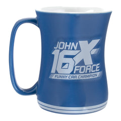 John Force Sculpted Mug In Blue & White - Left Side View