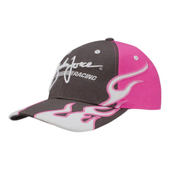 Ladies John Force Racing White Flame Hat In Grey & Pink - Angled Left Side View