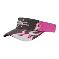 Ladies John Force Racing White Flame Visor In Grey, Pink & White - Angled Left Side View