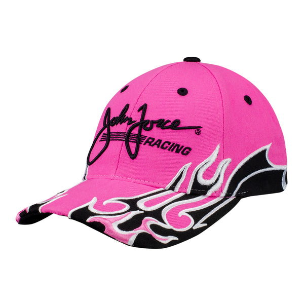 Ladies John Force Flame Hat in Pink - Angled Left Side View