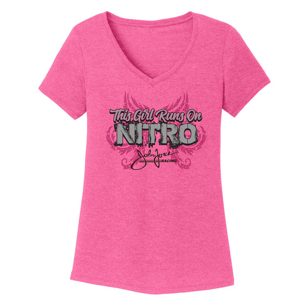 Ladies Runs On Nitro T-Shirt in Pink - Front View