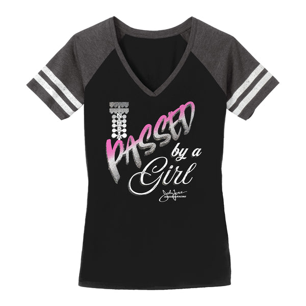 Ladies Passed By a Girl T-Shirt in Black and Grey - Front View