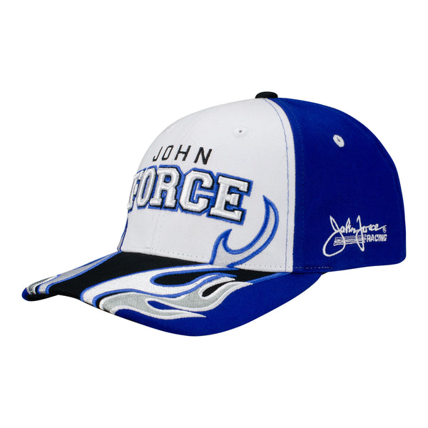 John Force Tri Flame Flex Fit Hat In Blue, White & Black - Angled Left Side View