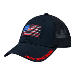 John Force Flag Mesh Hat in Black - Angled Left Side View