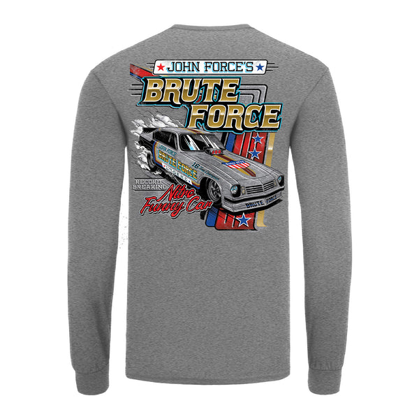 Retro Brute Force Long Sleeve T-Shirt In Grey - Back View