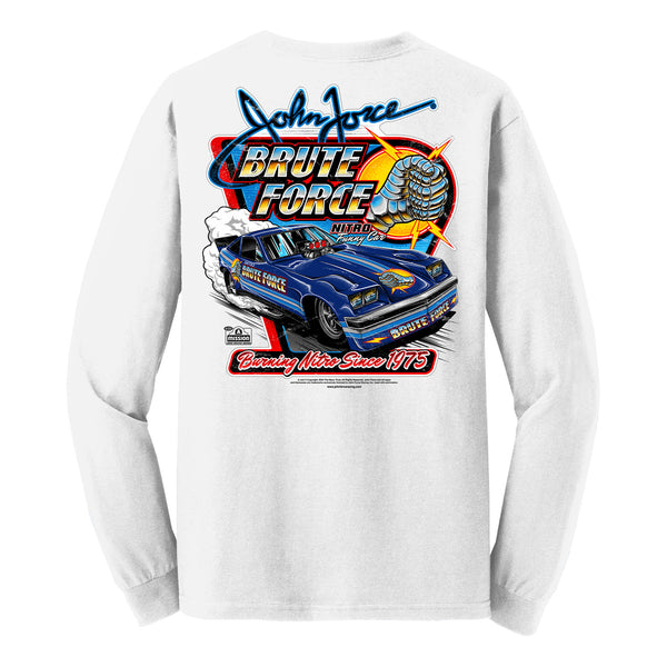 Retro Brute Force Performance Long Sleeve T-Shirt in White - Back View