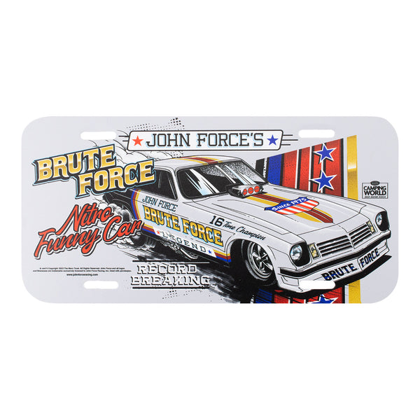 John Force Racing "Brute Force" License Plate In Multi-Color - Front View