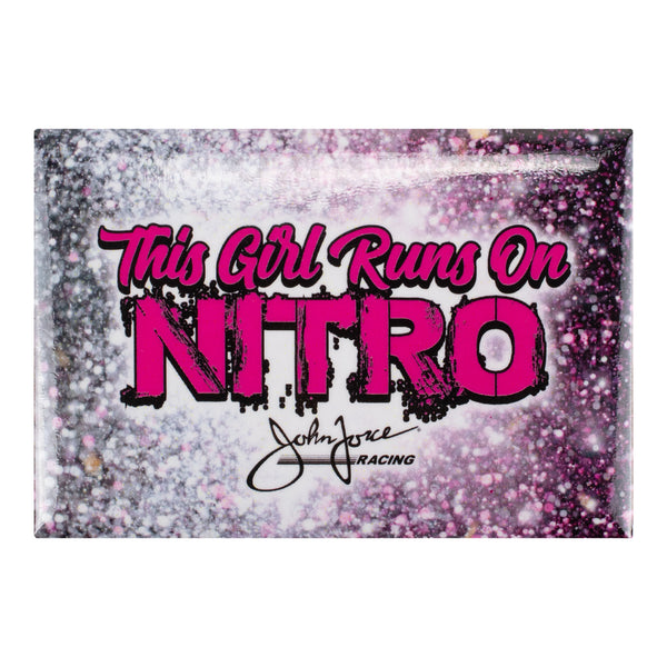 John Force Racing "Runs on Nitro" Magnet In Pink - Front View