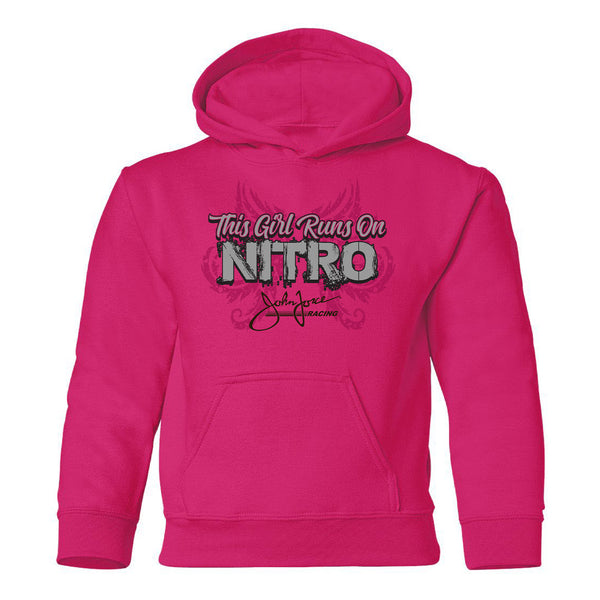 Youth This Girl Runs on Nitro Sweatshirt in Pink - Front View
