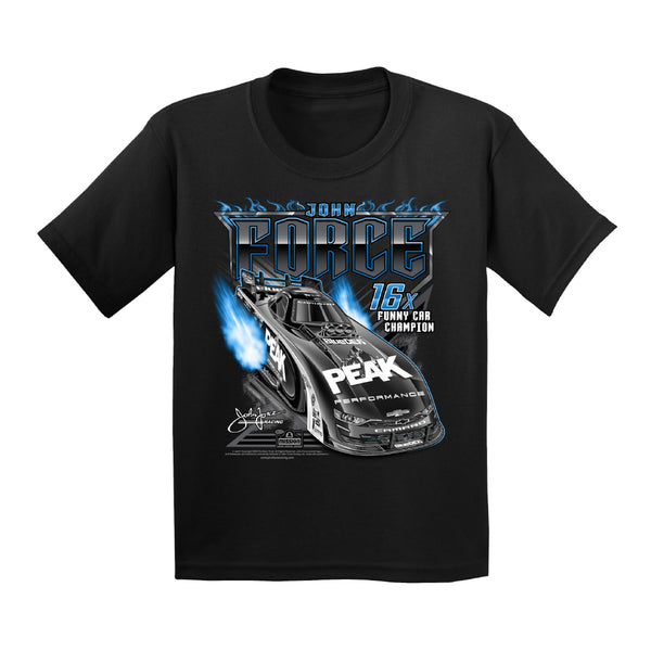 Youth John Force Ghost Flame T-Shirt in Black - Front View