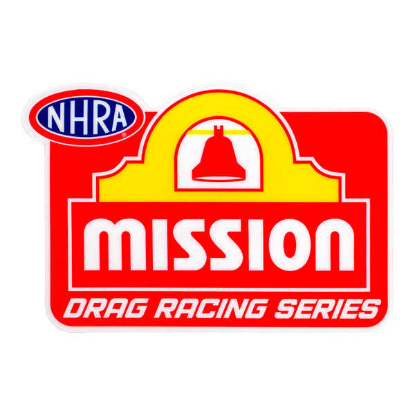 Mission Drag Racing Series Decal in Red and Gold - Front view