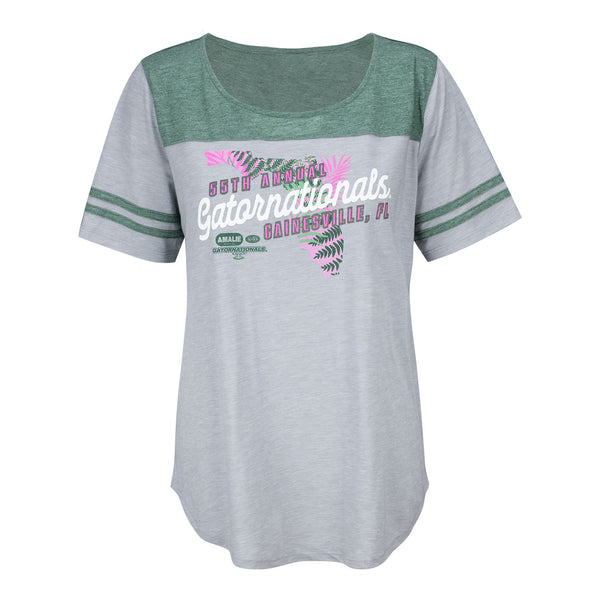 AMALIE Motor Oil NHRA Gatornationals Ladies T-Shirt in Green and Grey - Front View
