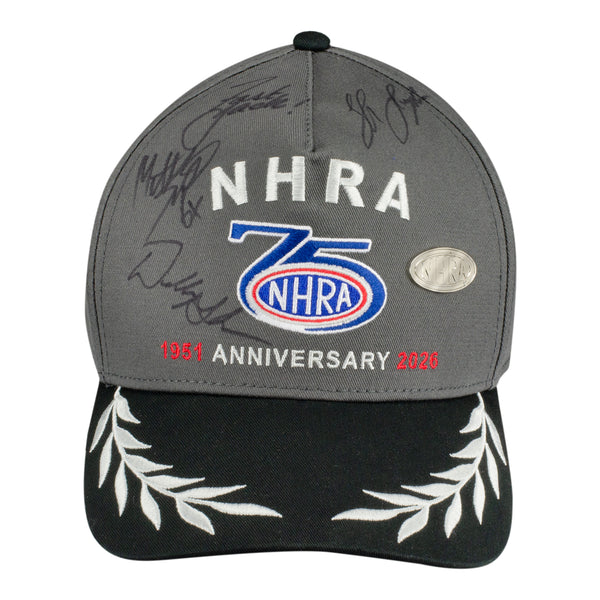 75th 2026 NHRA Cornwell Quality Tools NHRA U.S. Nationals Winners Autographed Limited Edition #50 Hat in Grey - Front View