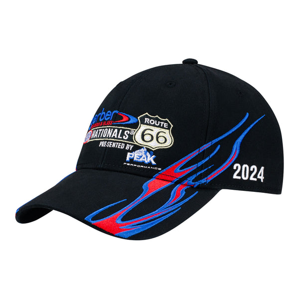 Route 66 Nationals Event Hat in Black and Blue - Angled Left Side View