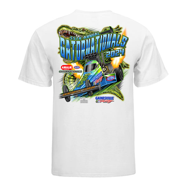 AMALIE Motor Oil NHRA Gatornationals Event T-Shirt in White - Back View