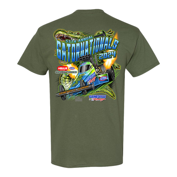 AMALIE Motor Oil NHRA Gatornationals Event T-Shirt in Green - Back View